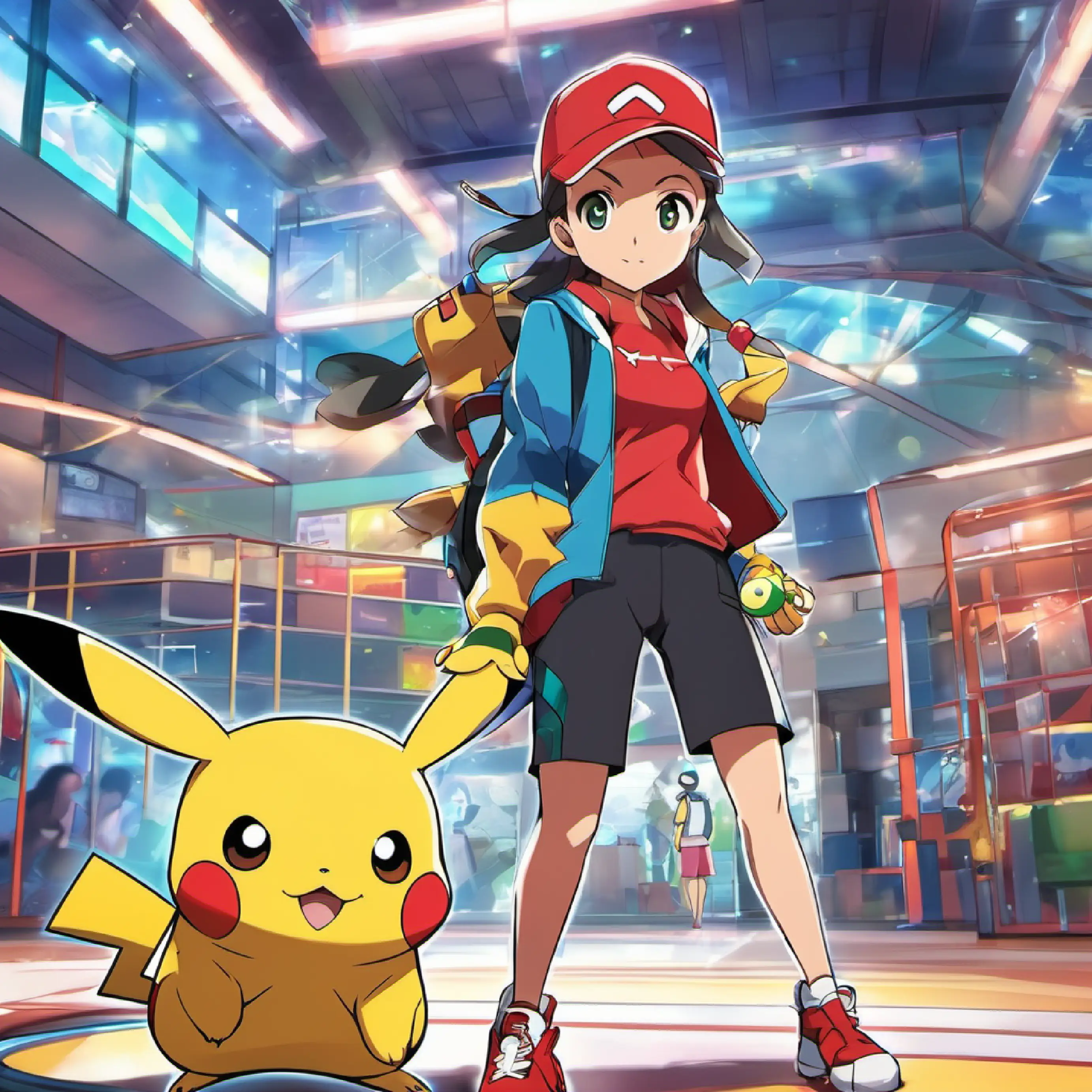 Alexis and Pikachu arrive at the Pokémon Gym, ready for their challenge.