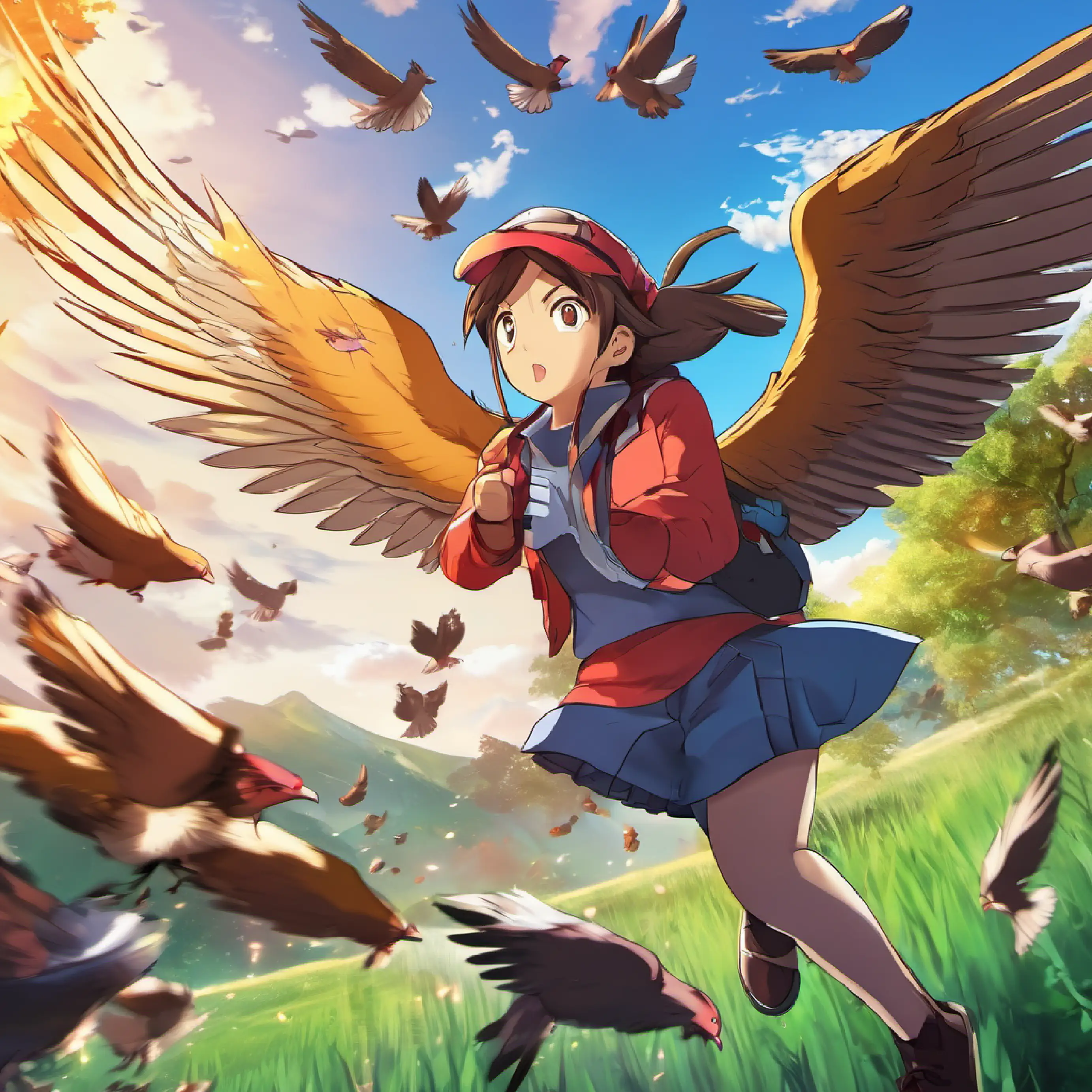 Alexis encounters a wild Pidgey and battles it.