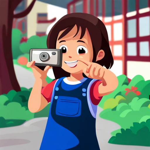 A little girl with brown hair and a happy smile. taking a photo and getting money in return