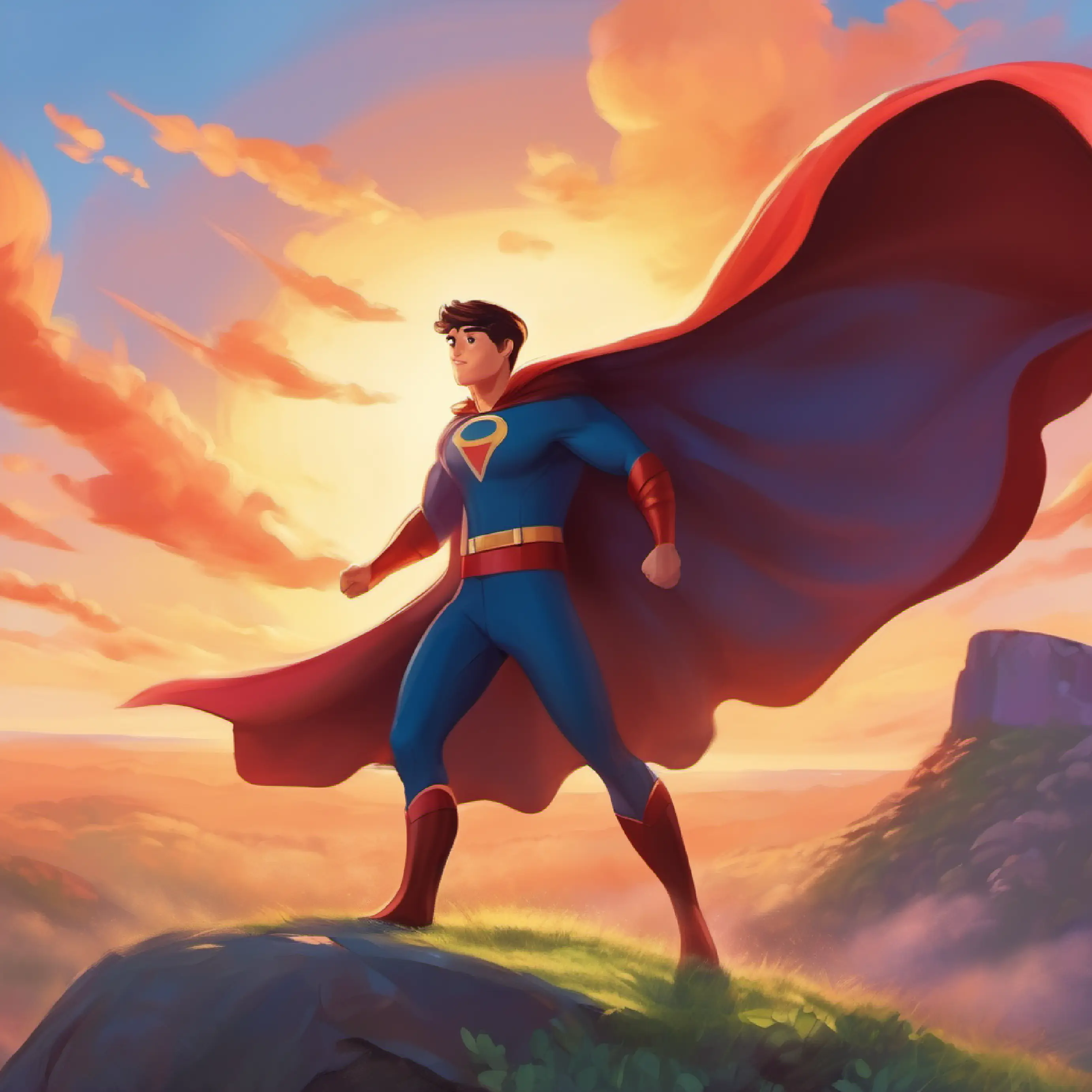 Jimmy feeling empowered by the cape, pretending to be a superhero.
