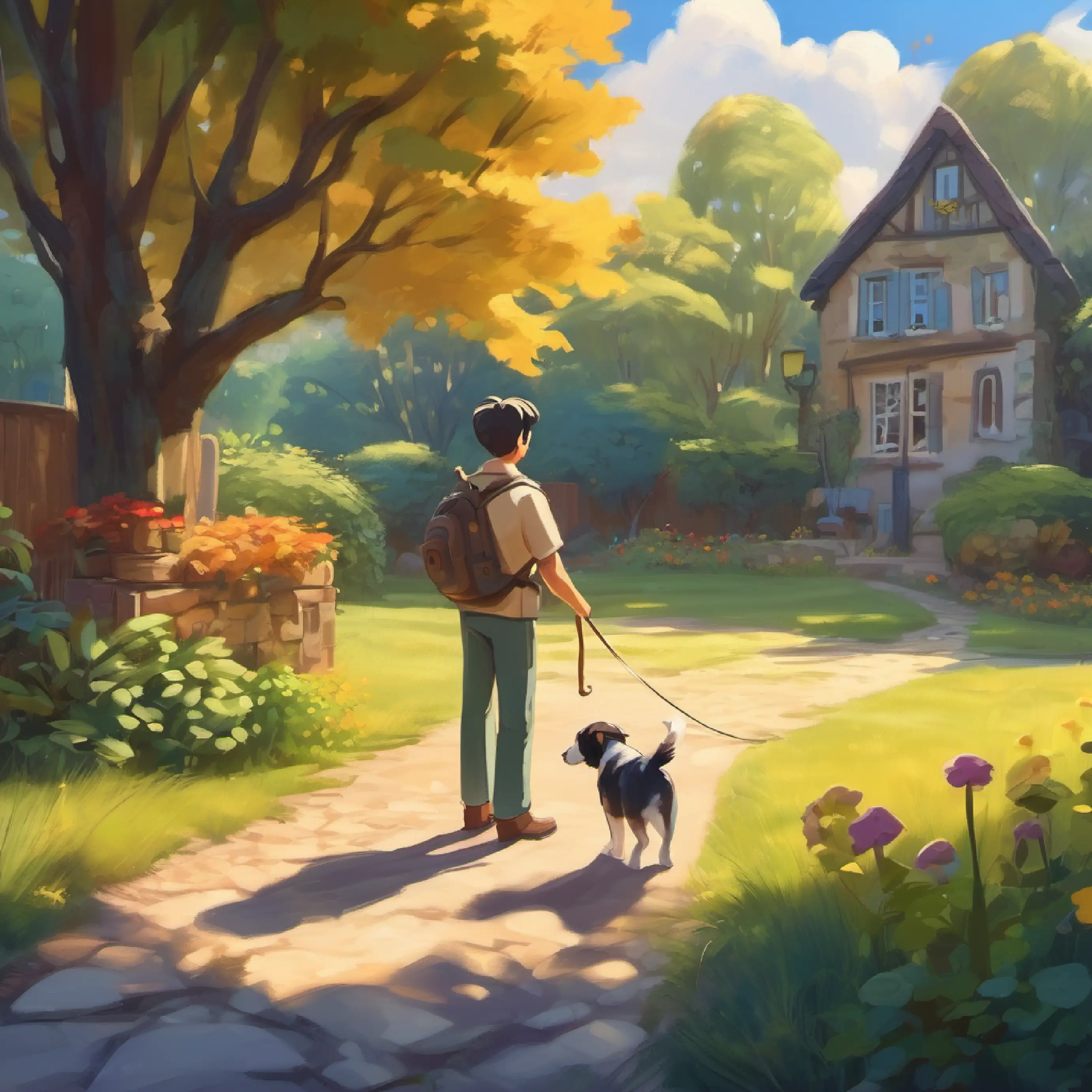 Jimmy planning adventures with his dog Sparky in the yard.