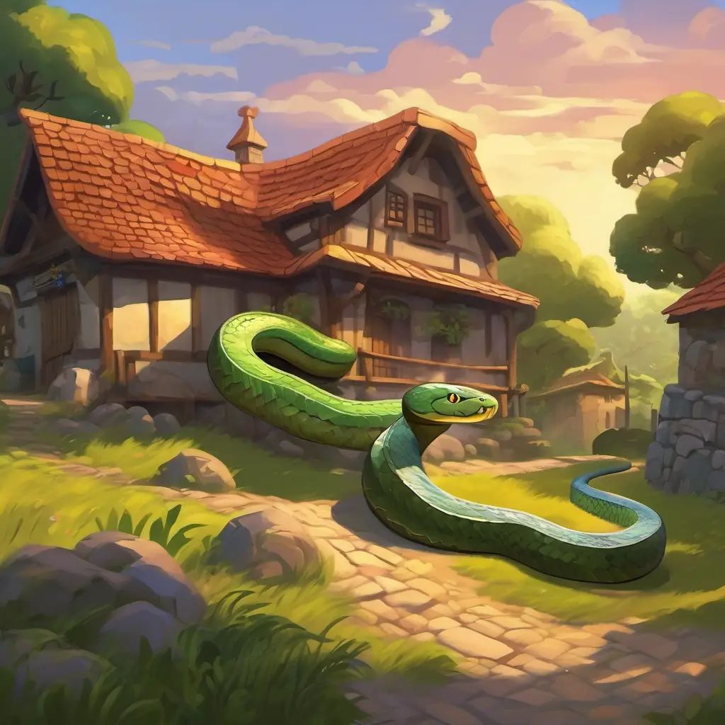 Sudden appearance of a large snake, village