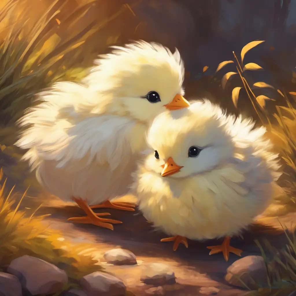 Fluffy chicks seek warmth under their mother.