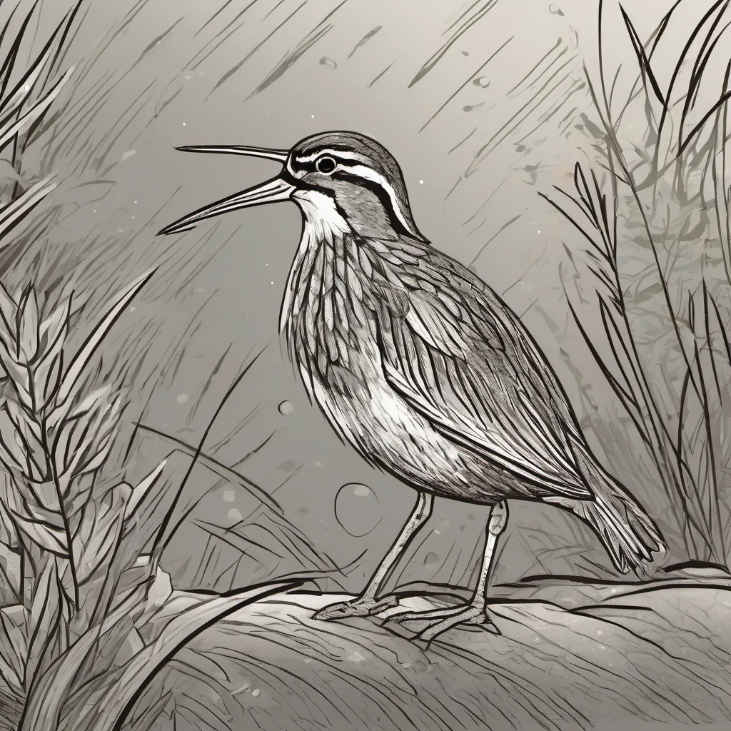 The A playful snipe bird with a long beak, often seen pecking curiously around talking passionately about the need for rain, looking worried.