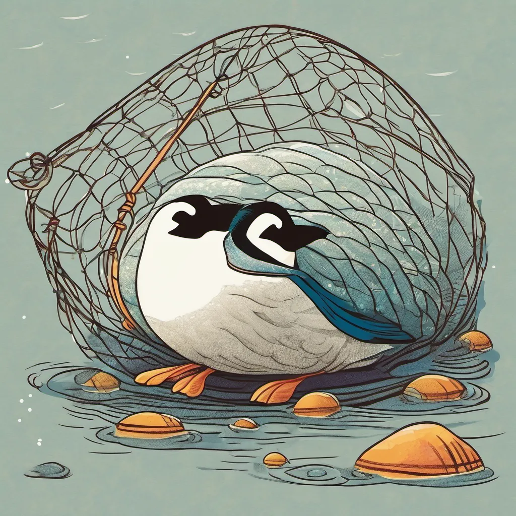 The A cheerful clam with a pearl-like sheen, often basking in the sunlight and the A playful snipe bird with a long beak, often seen pecking curiously around expressing shock and fear as they are about to be caught in the net.