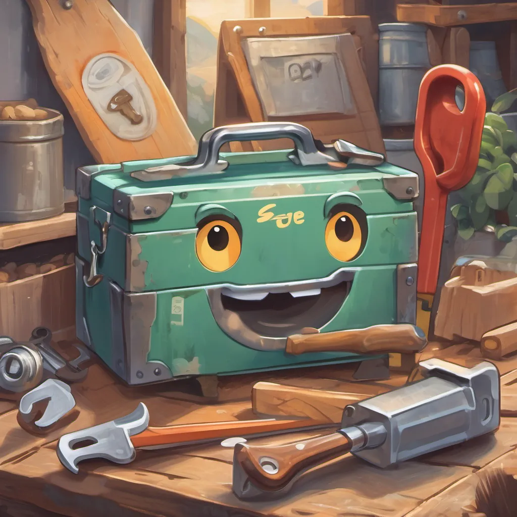 A wrench with a face and a friendly expression, popping out of the toolbox with a speech bubble saying 'Sure!'
