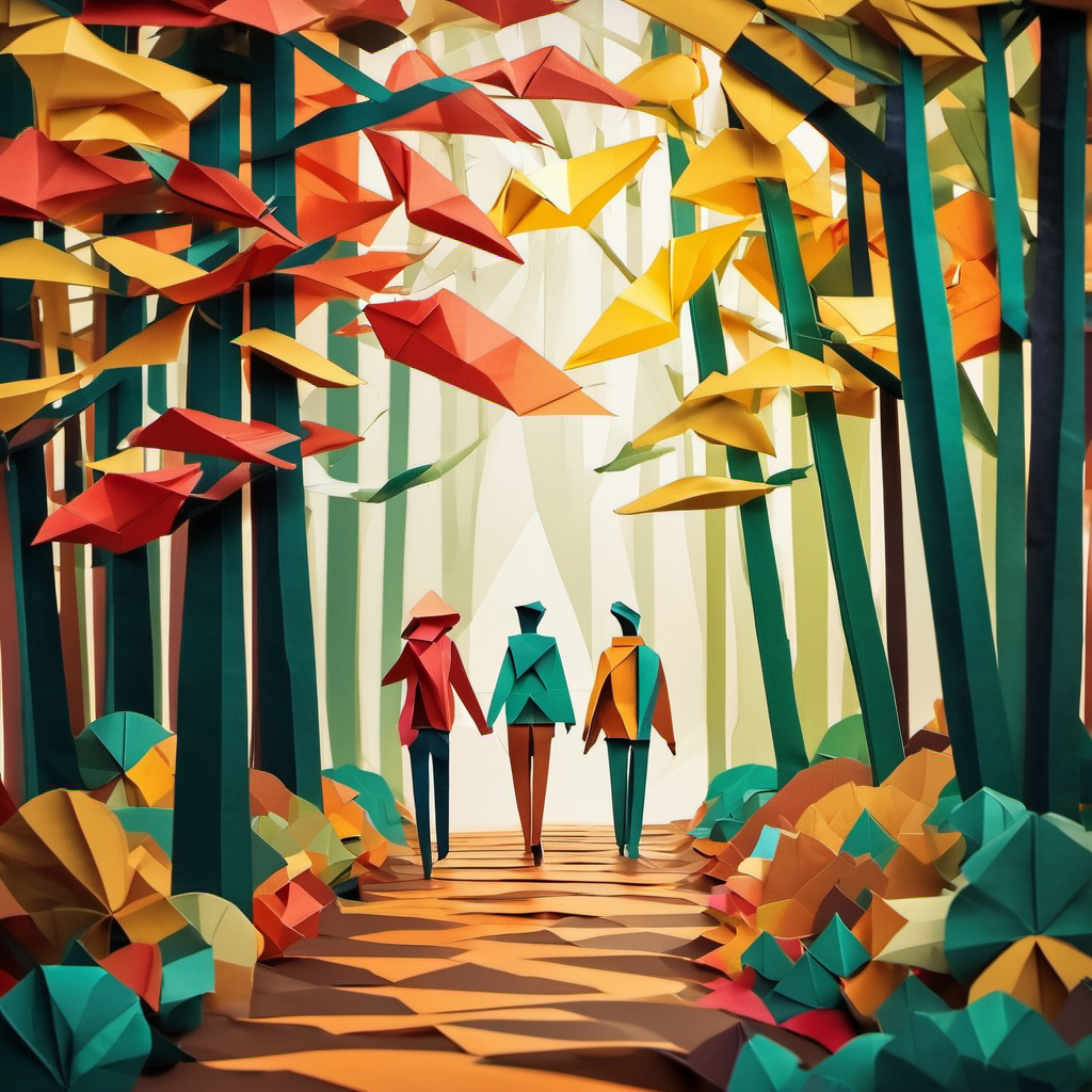Two friends walking in a forest