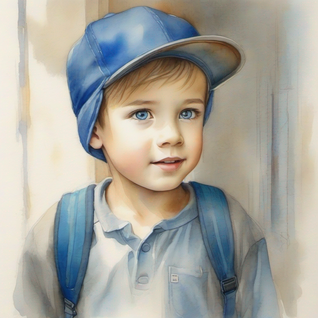 A boy with curiosity, wearing a blue cap. saw A girl with a captivating smile and bright eyes. in school hallway, captivated by her beauty.