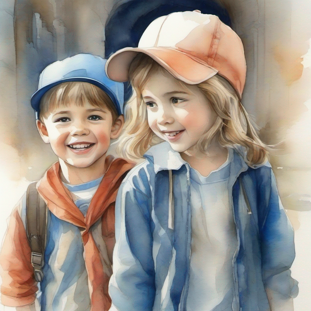 A boy with curiosity, wearing a blue cap. and A girl with a captivating smile and bright eyes. faced challenges and supported each other.