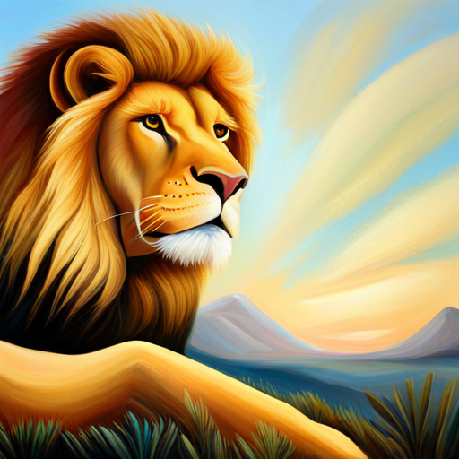 A friendly lion with a golden mane protecting other animals from danger
