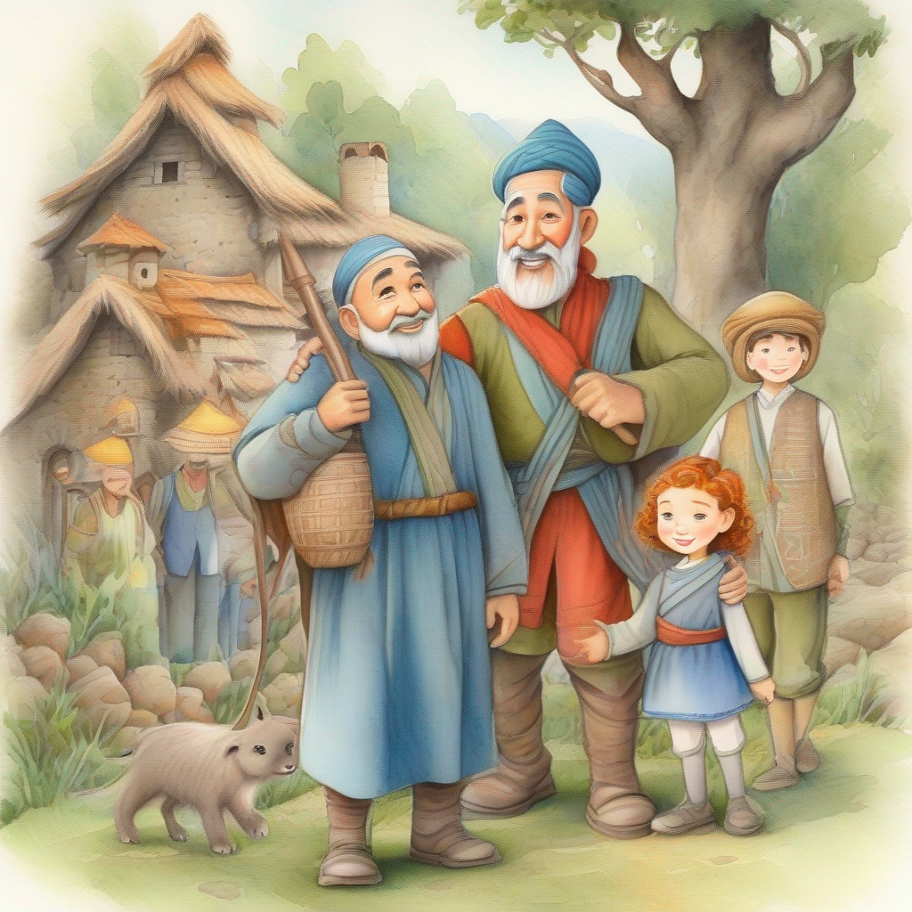 Brave father with helpful villagers
