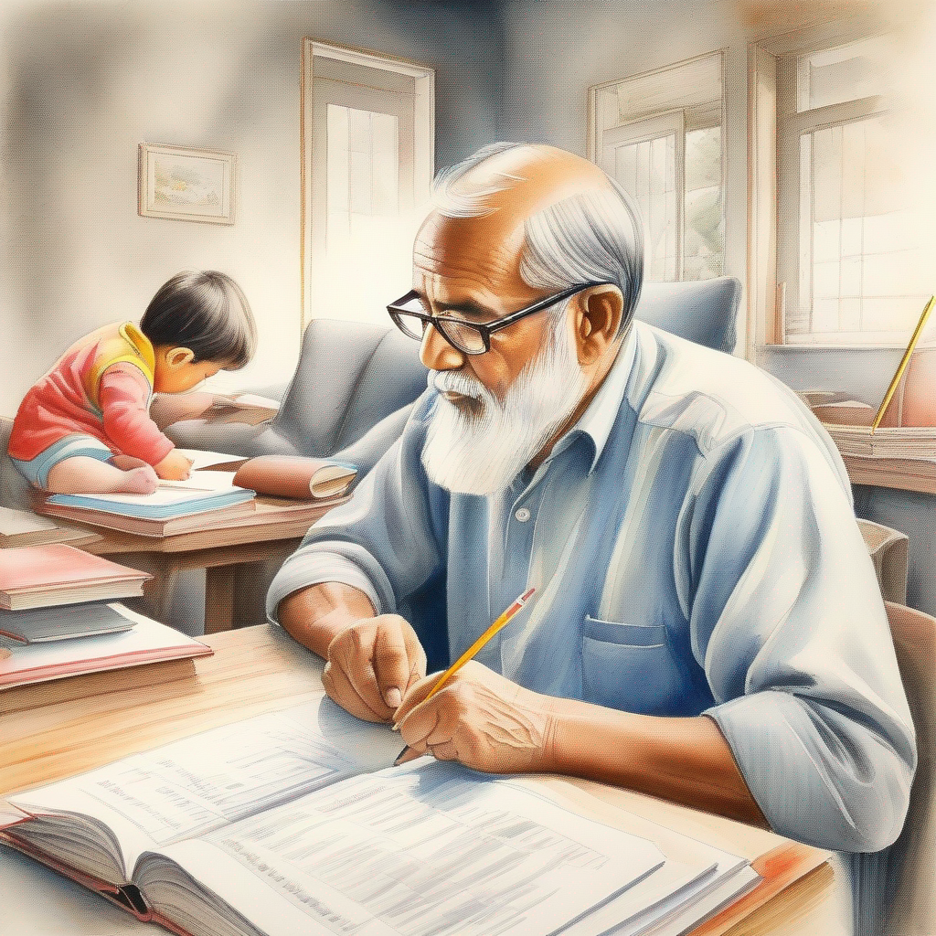 Father working hard for his children's education