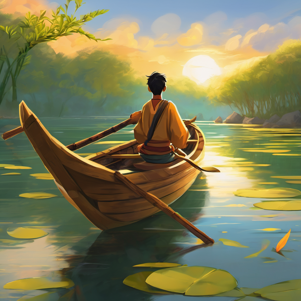 Finally, one beautiful morning, as the sun painted the sky golden, Bishal's bamboo boat reached the end of the river. Bishal looked around in awe, realizing that he had accomplished his grand adventure. His heart filled with pride and a sense of achievement. Without perseverance and bravery, he could have never made it all the way. As Bishal turned his boat around, preparing to row back upstream, he held his head high. He knew that the journey back would be just as challenging, but he had learned a valuable lesson. Perseverance, bravery, and a sprinkle of creativity were all he needed to conquer anything that came his way.