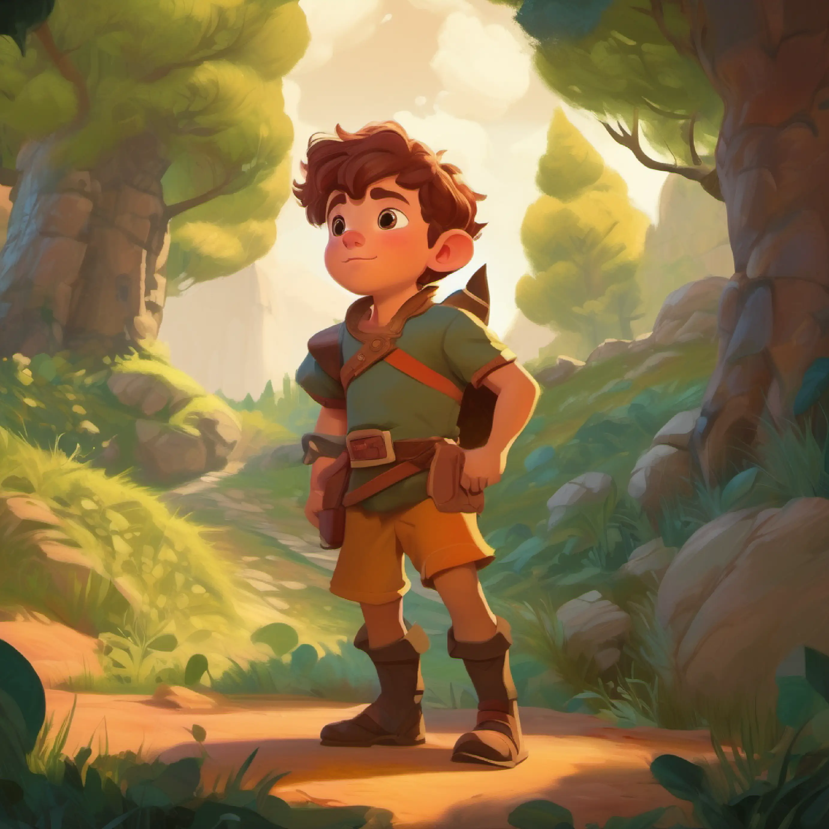 Brave boy with peachy skin and bright, curious eyes grows up and learns about the ogres causing trouble