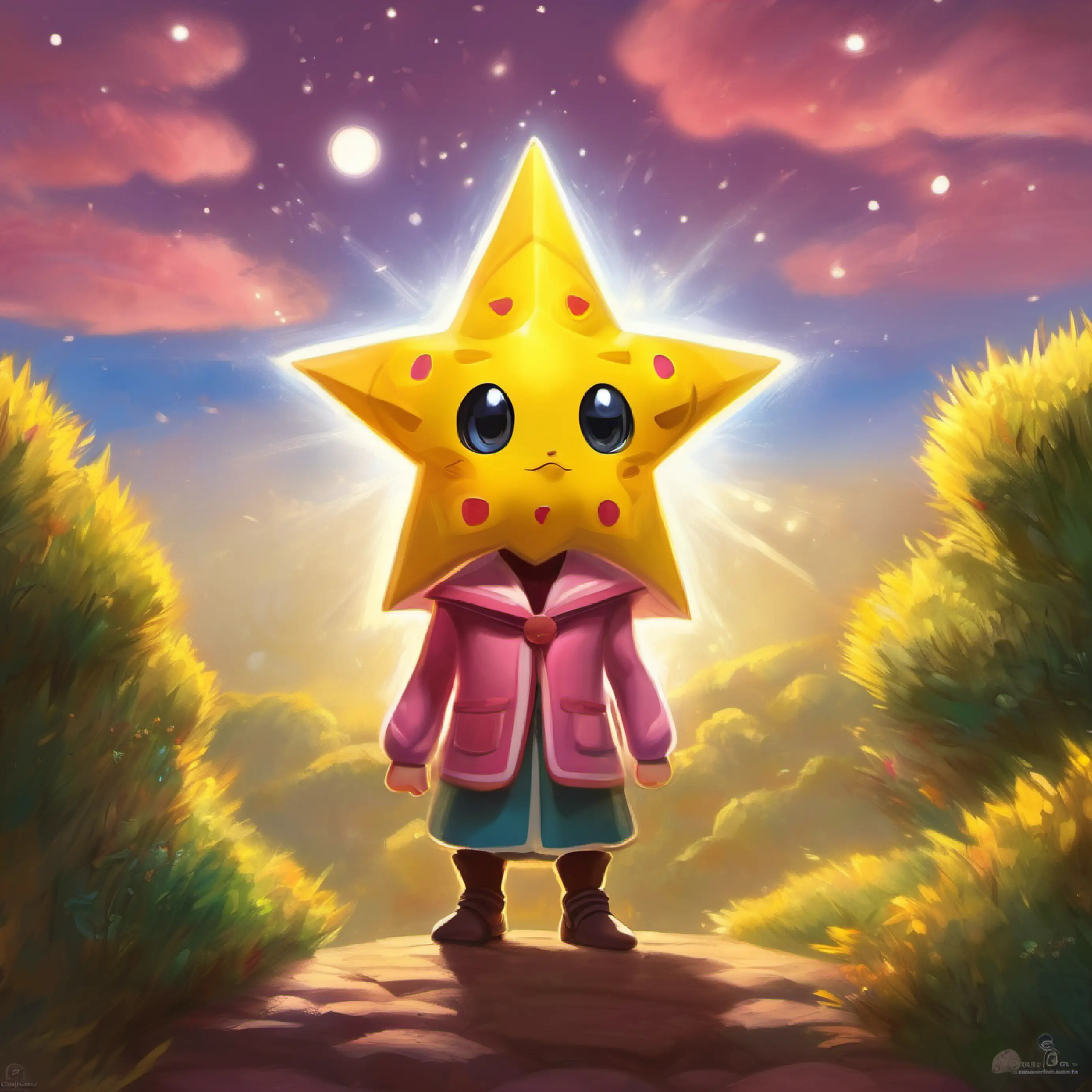 Pequeña estrella amarilla, luz parpadeante, ojos chispeantes expresses his desire to explore and Pequeña estrella rosada, luz suave, ojos brillantes supports him