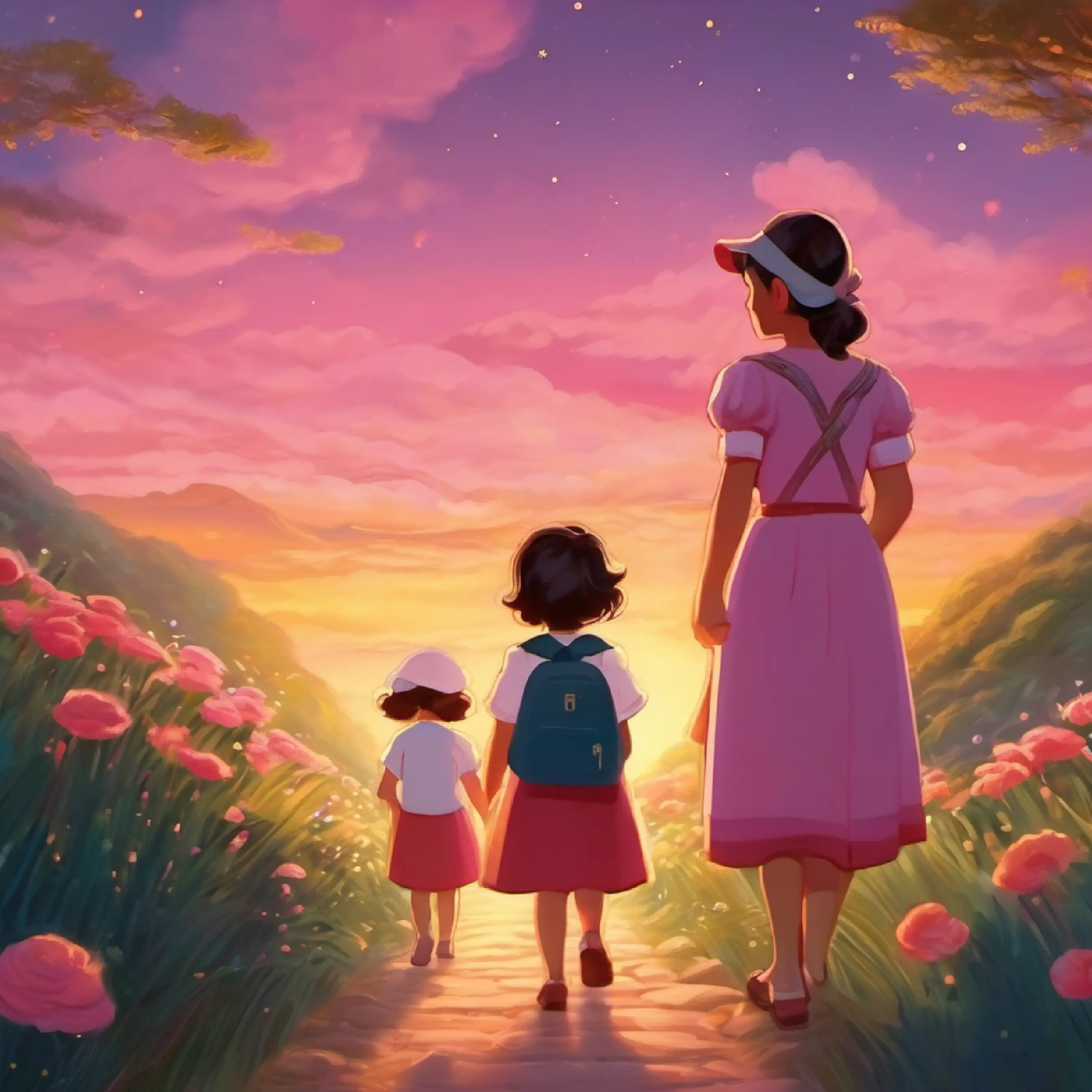 Beginning their journey, Pequeña estrella rosada, luz suave, ojos brillantes asks a question