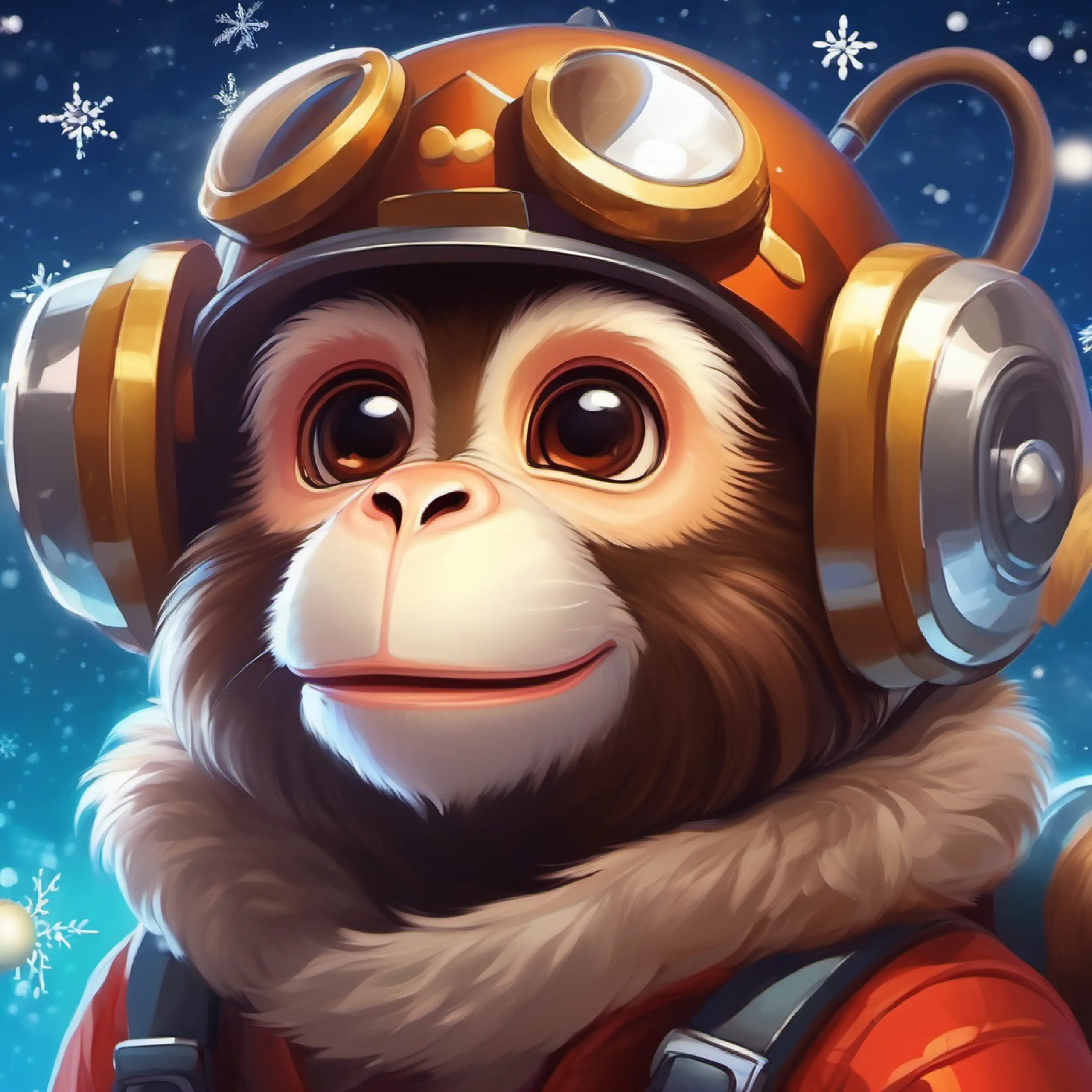 Describing Curious space monkey, brown fur, bright intelligent eyes's intelligence