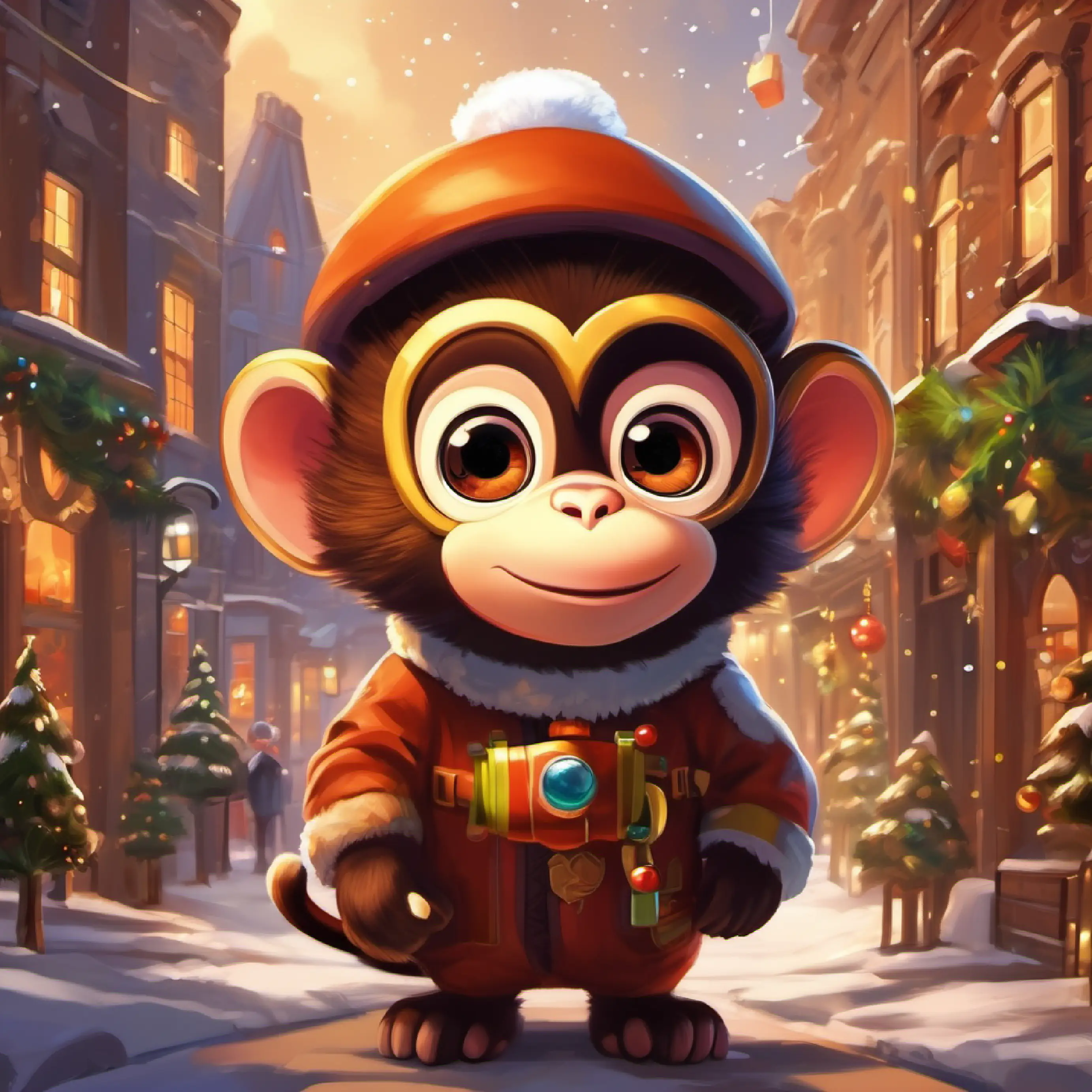 The town celebrates Curious space monkey, brown fur, bright intelligent eyes's contributions