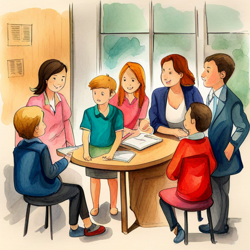 Classmates talking to the teacher