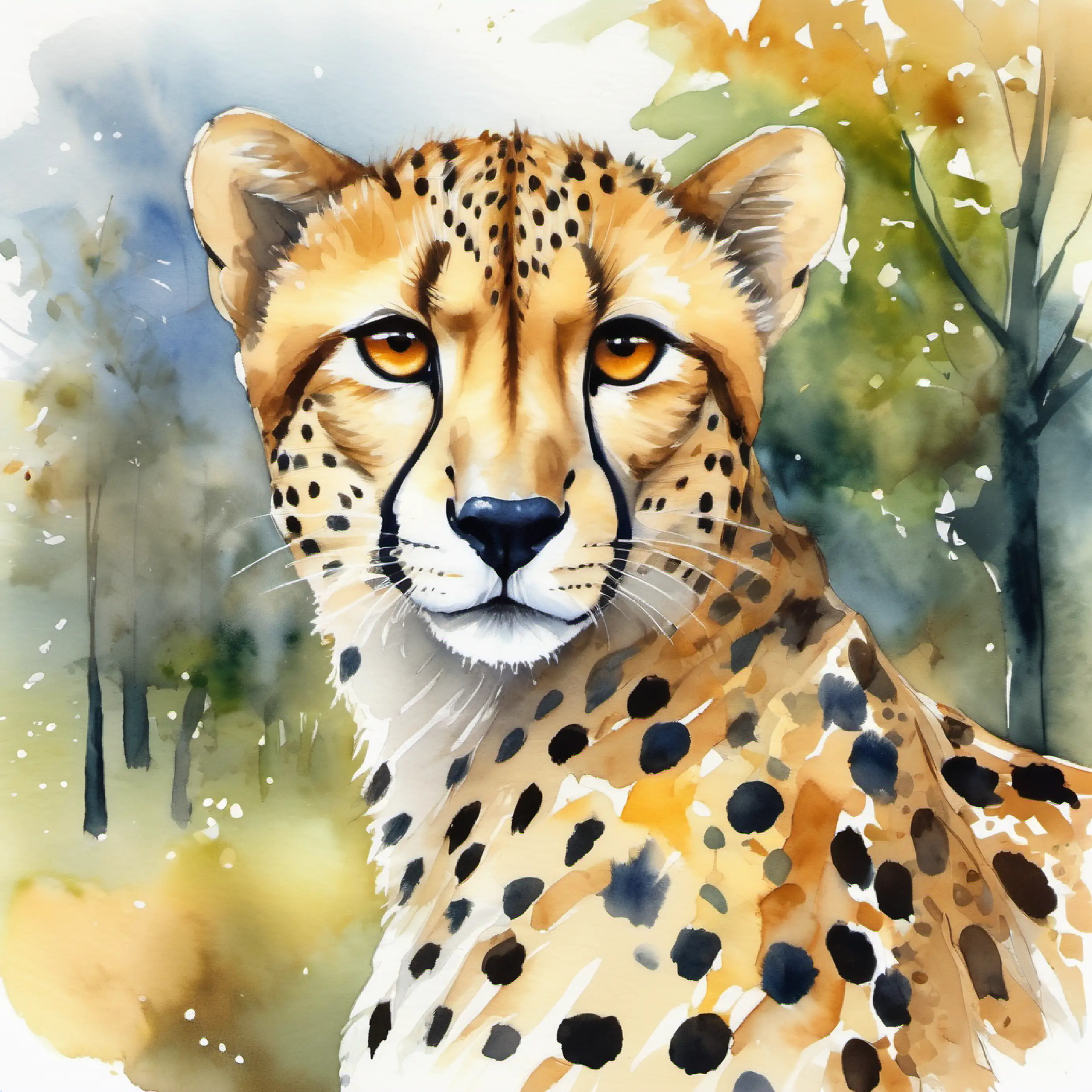 Spotted cheetah, agile, with alert golden eyes and Kind girl, cheerful, with sparkling brown eyes and brown skin in the park enjoying nature.