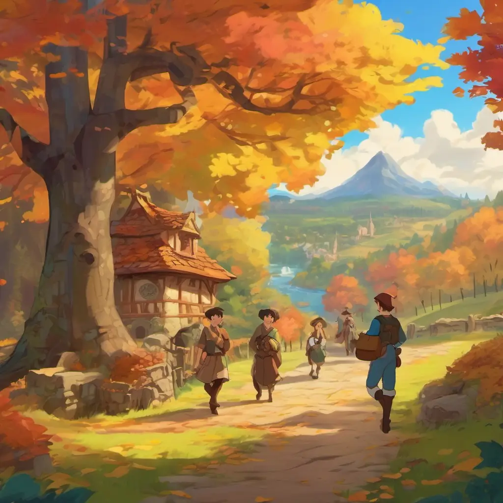 Introduction to the characters and setting, a kingdom far away, preparing for an adventure, with a map and snacks for the journey, happy and excited