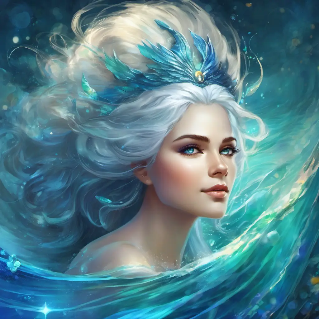 Wise grandmother with gentle demeanor and flowing silver hair's advice to Graceful mermaid princess with long, shimmering blue hair and sparkling azure eyes and Graceful mermaid princess with long, shimmering blue hair and sparkling azure eyes's determination to make her dream a reality.