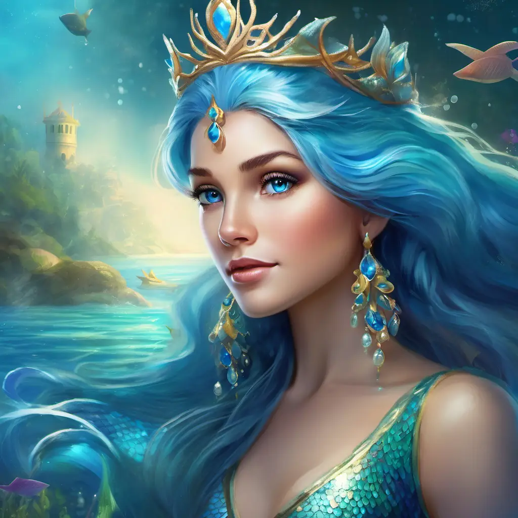 Graceful mermaid princess with long, shimmering blue hair and sparkling azure eyes's return, grandmother's pride, and the valuable lessons Graceful mermaid princess with long, shimmering blue hair and sparkling azure eyes learned.