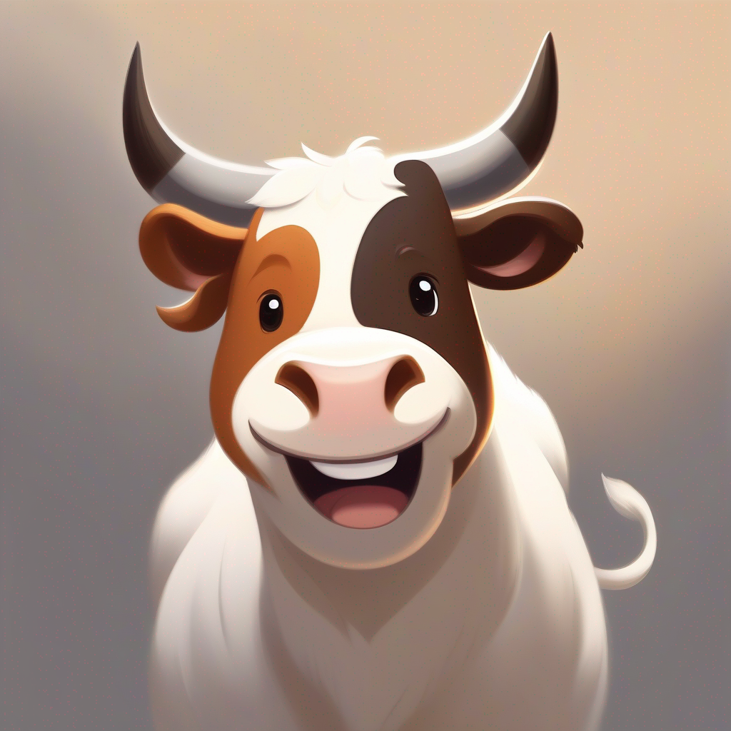 Brown bull with a friendly smile, a white patch on the back heard Black and white bull with playful eyes and a soft coat's voice, they hugged tightly