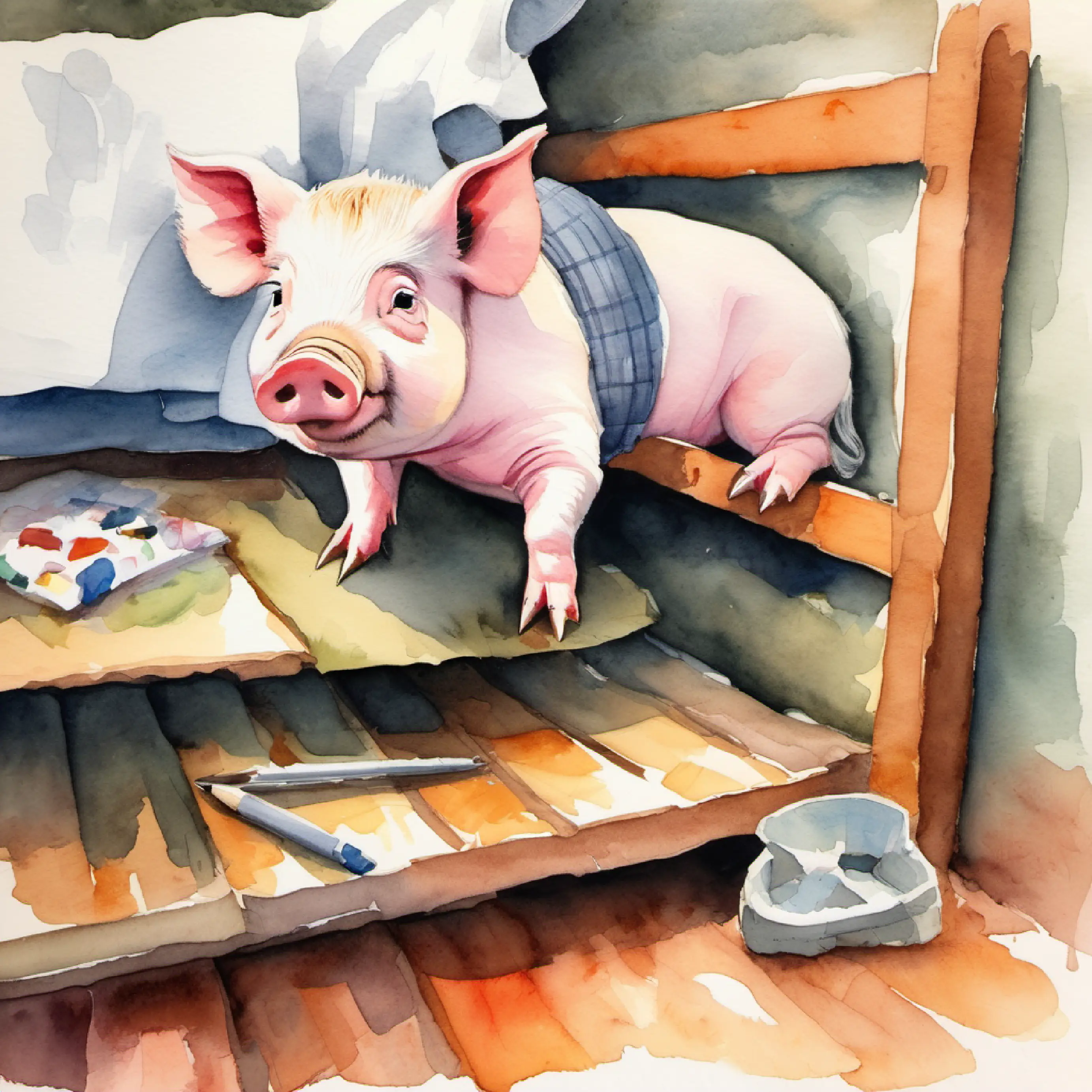 Piggy wakes up in his pen, discovers his pinky toes are missing.