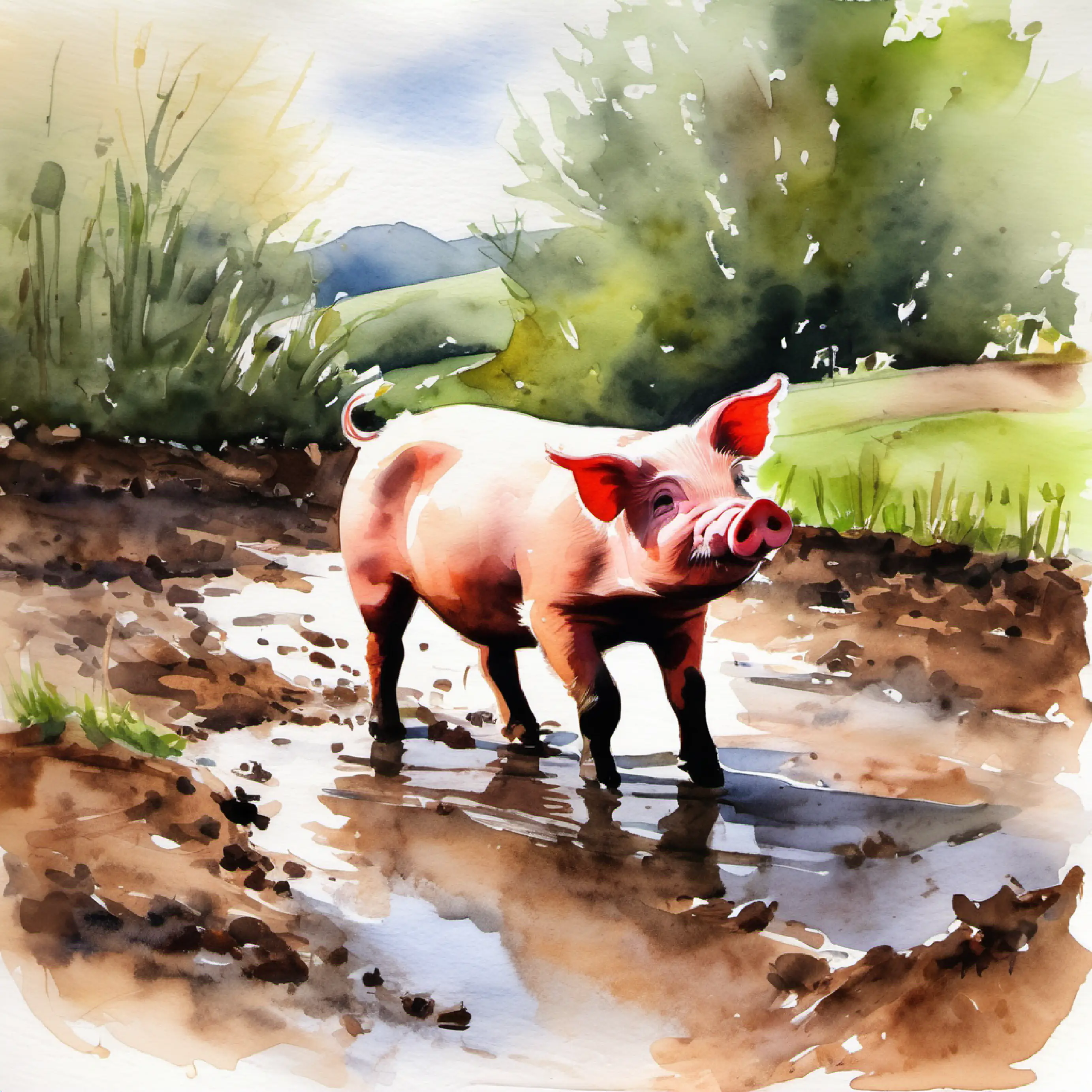 Piggy playing in mud yesterday, neglecting his responsibilities around the farm.