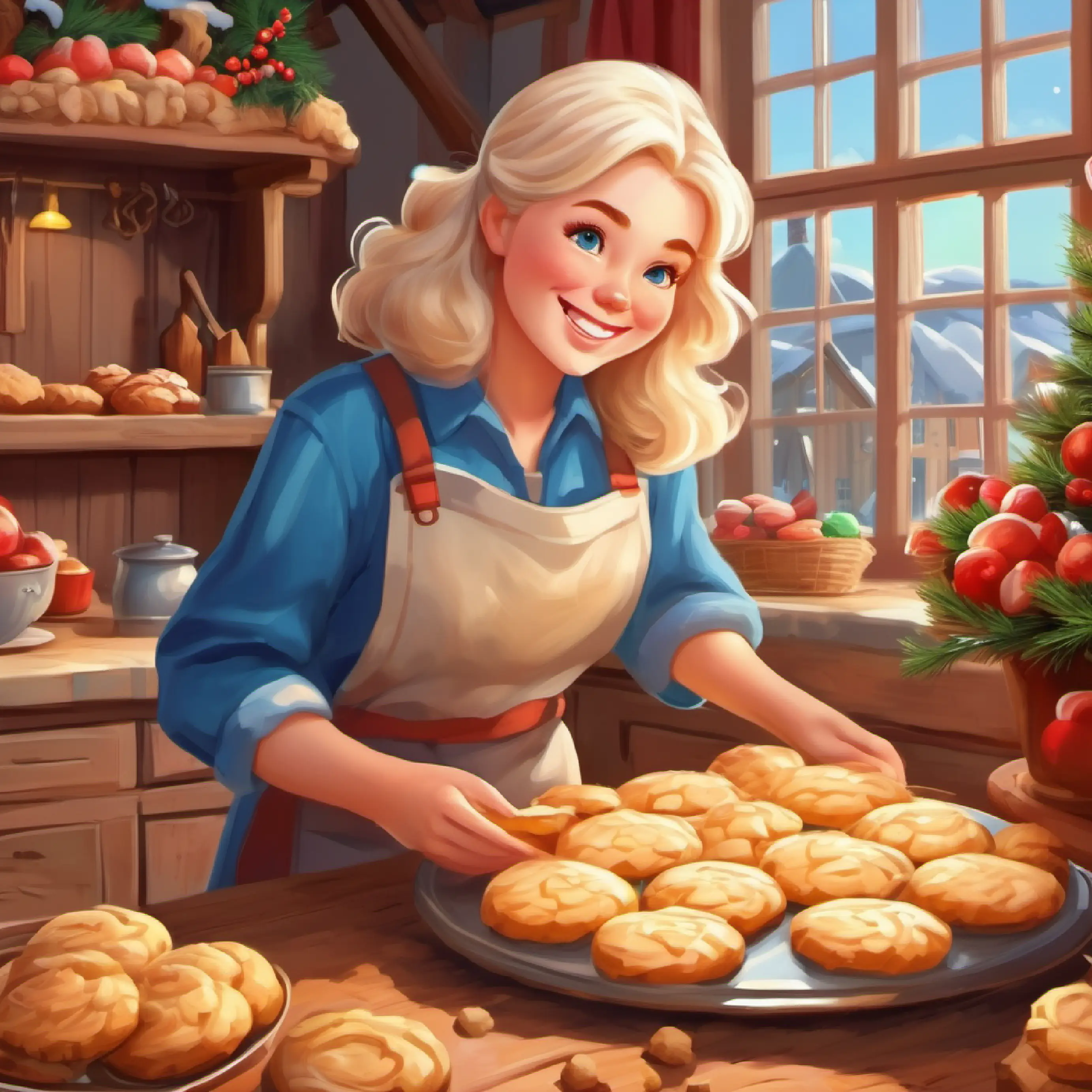 Blonde hair, blue eyes, rosy cheeks, and a bright smile and her grandma bake cookies and visit the animals on the farm.