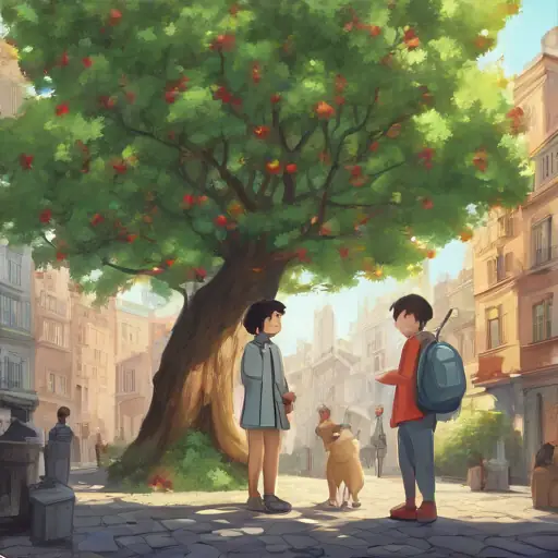 Xiao Ciwei and Song find a tree with the big apple.