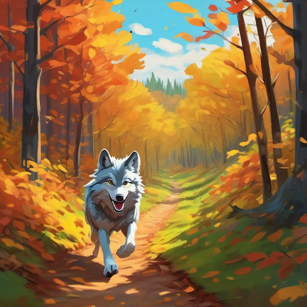The wolf's mischievous idea, running ahead through the forest