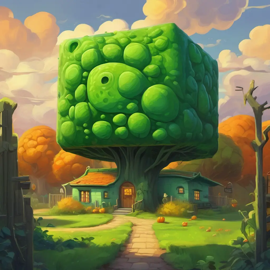 The story begins in Leafville where Green rectangular body, large nucleus, cellulose cell wall, central vacuole, a green plant cell with a rectangular body, lives.