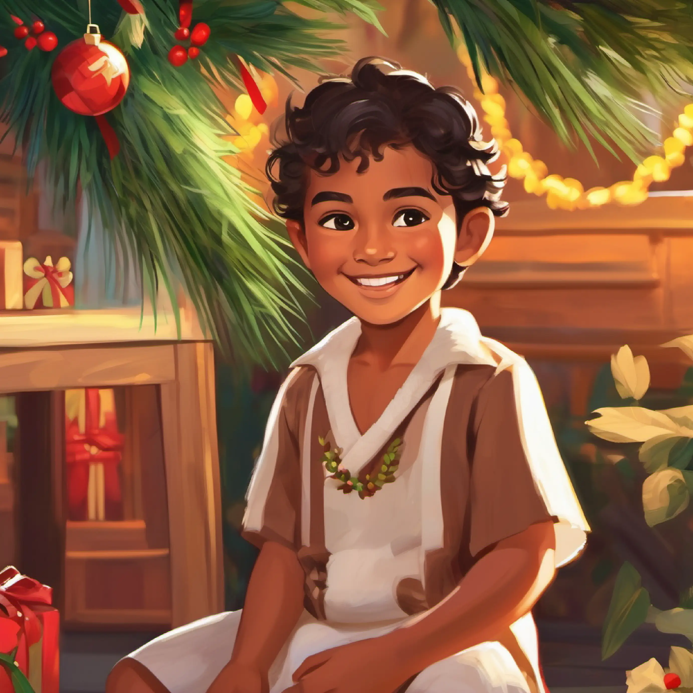 Closing page where Young Samoan child, tan skin, dark brown eyes, smiling face makes a commitment to daily helping.