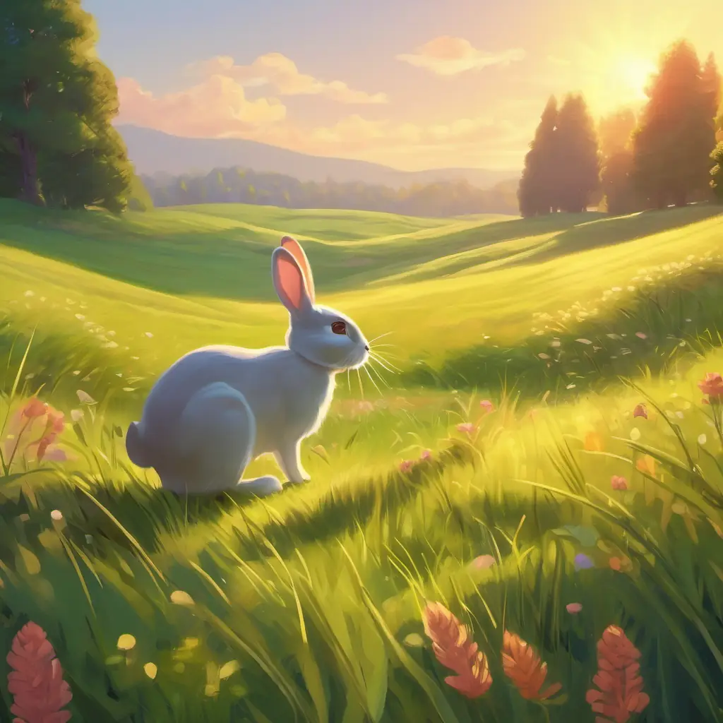 Opening scene in a meadow, introduction of Whiskers the rabbit.