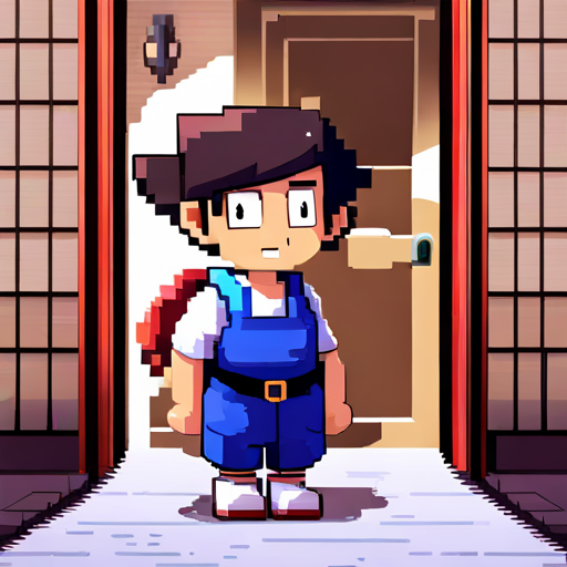 Pihu standing in front of a wooden door with a keyhole
