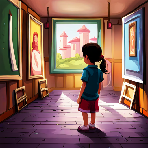 Pihu standing inside a room filled with colorful paintings