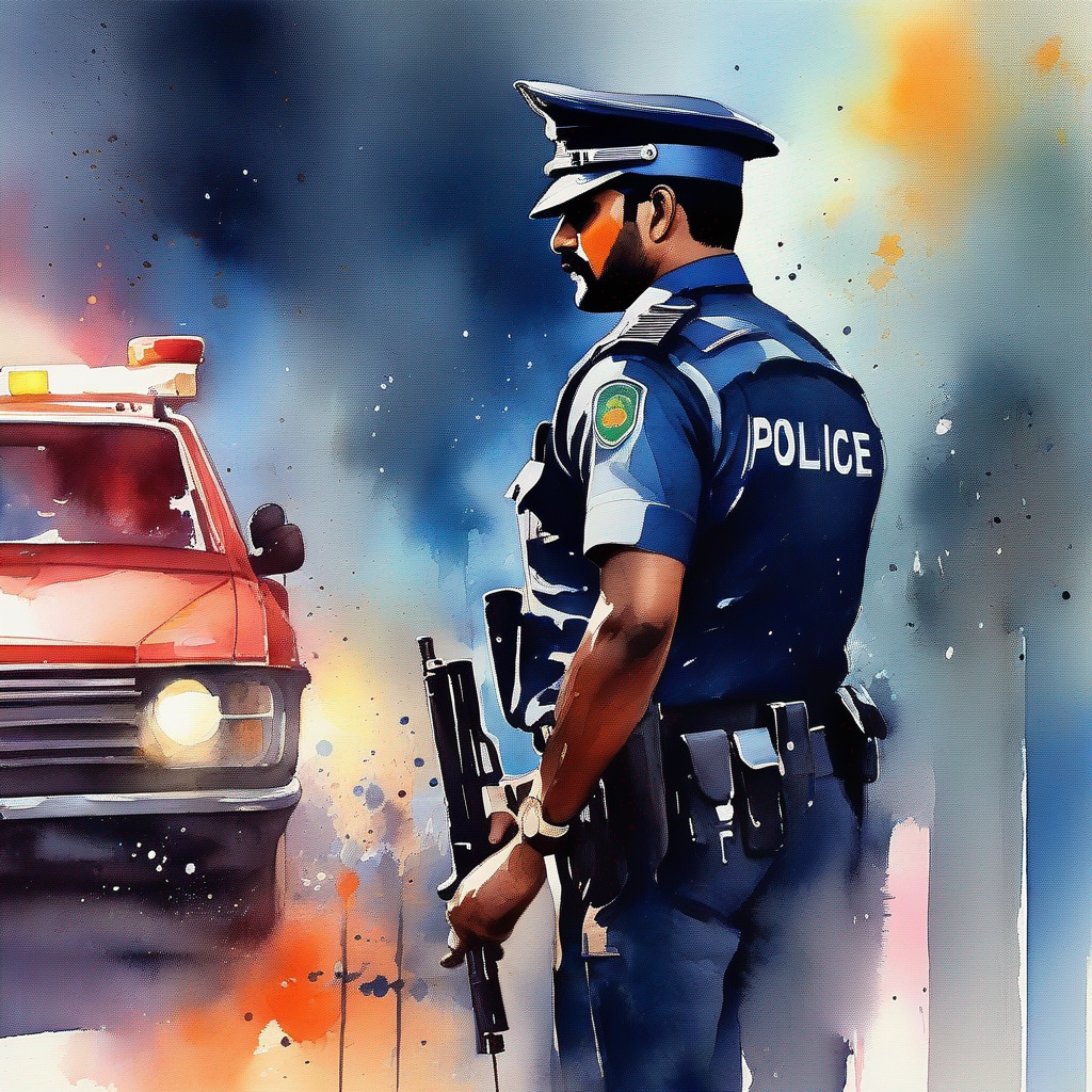 Police Wala, bright, honest advising Ek Gunda, dark, aggressive, colors - light, thoughtful