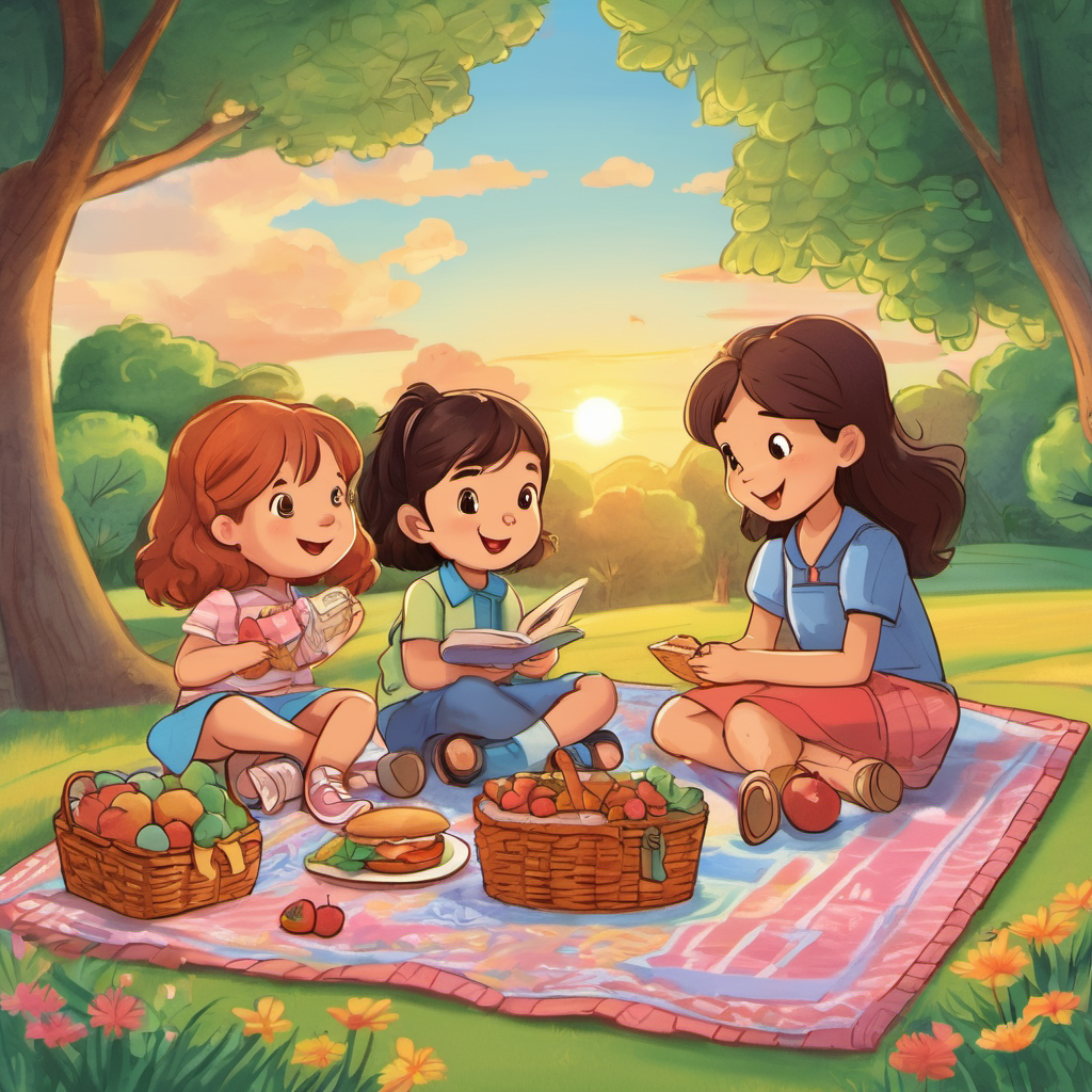After playing for a while, the group of friends decided to have a little picnic. They spread out a colorful blanket and enjoyed sandwiches, fruits, and yummy cookies together. Lily and Benny showed Mia how to feel loved and included, even without sight. Through their words and actions, they were teaching her an important lesson about friendship and inclusivity. As the day came to an end, Lily, Benny, and Mia sat on the blanket, watching the beautiful sunset together. They celebrated their new friendship and the love they had found. Lily realized that even though she didn't have a mother or much money, she had something very precious - the ability to share her love and make others happy.