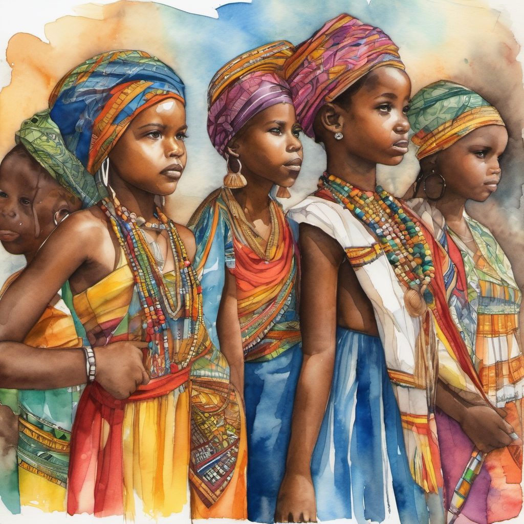 Crianças no barco com roupas coloridas e alegres aprendendo sobre cultura africana e indígena