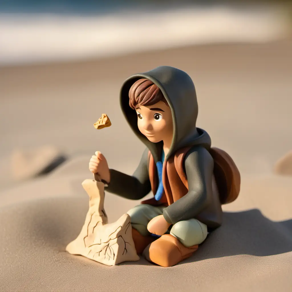 Albert on the islands beach finding a map as a message in a bottle, map has x on it to indicate where treasure is located