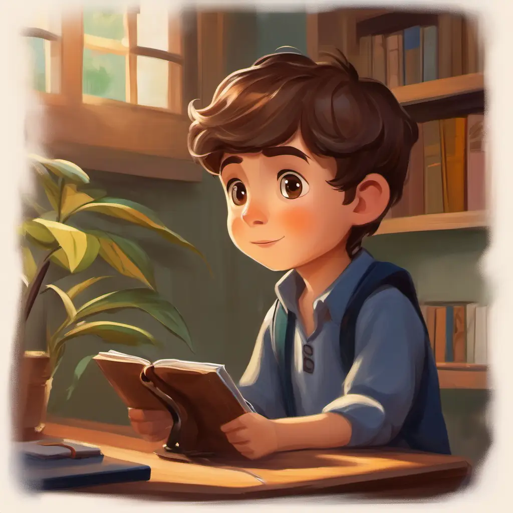 Curious boy, brown hair, brown eyes, eager learner learns to use the mouse.