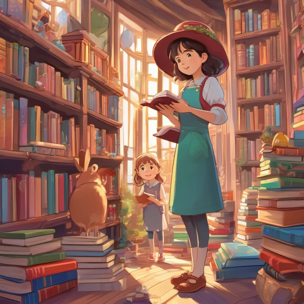 illustration of a tall, cheerful girl with a kind face and long, lanky frame, often wearing colorful clothes building a tall toy tower and a short, shy girl with curious eyes, who loves books and often hides behind them decorating it with intricate, shimmering details