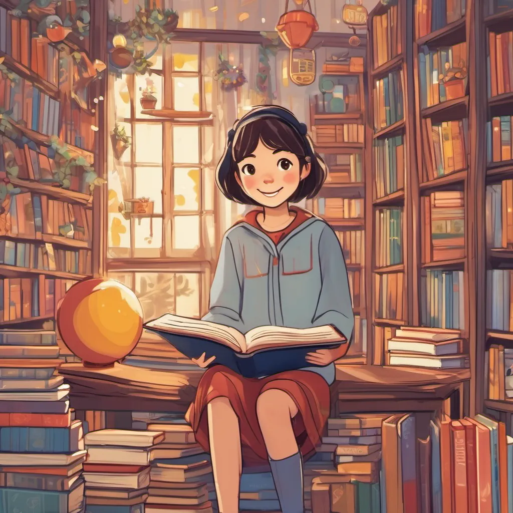 illustration of a tall, cheerful girl with a kind face and long, lanky frame, often wearing colorful clothes and a short, shy girl with curious eyes, who loves books and often hides behind them working together with tools and toys, surrounded by cheerful decor and musical notes