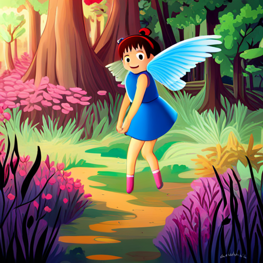 little girl who got lost in the forest happily reunited with her family, remembering Yakshini with pink wings and a blue dress