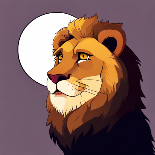 Golden-maned lion with a regal crown, exuding confidence gazing at the moon with a determined look