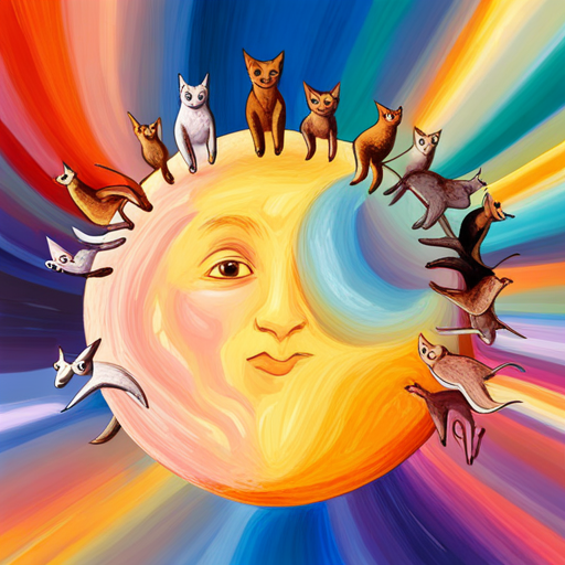 Diverse group of animals with different colors and abilities from different backgrounds coming together on the moon
