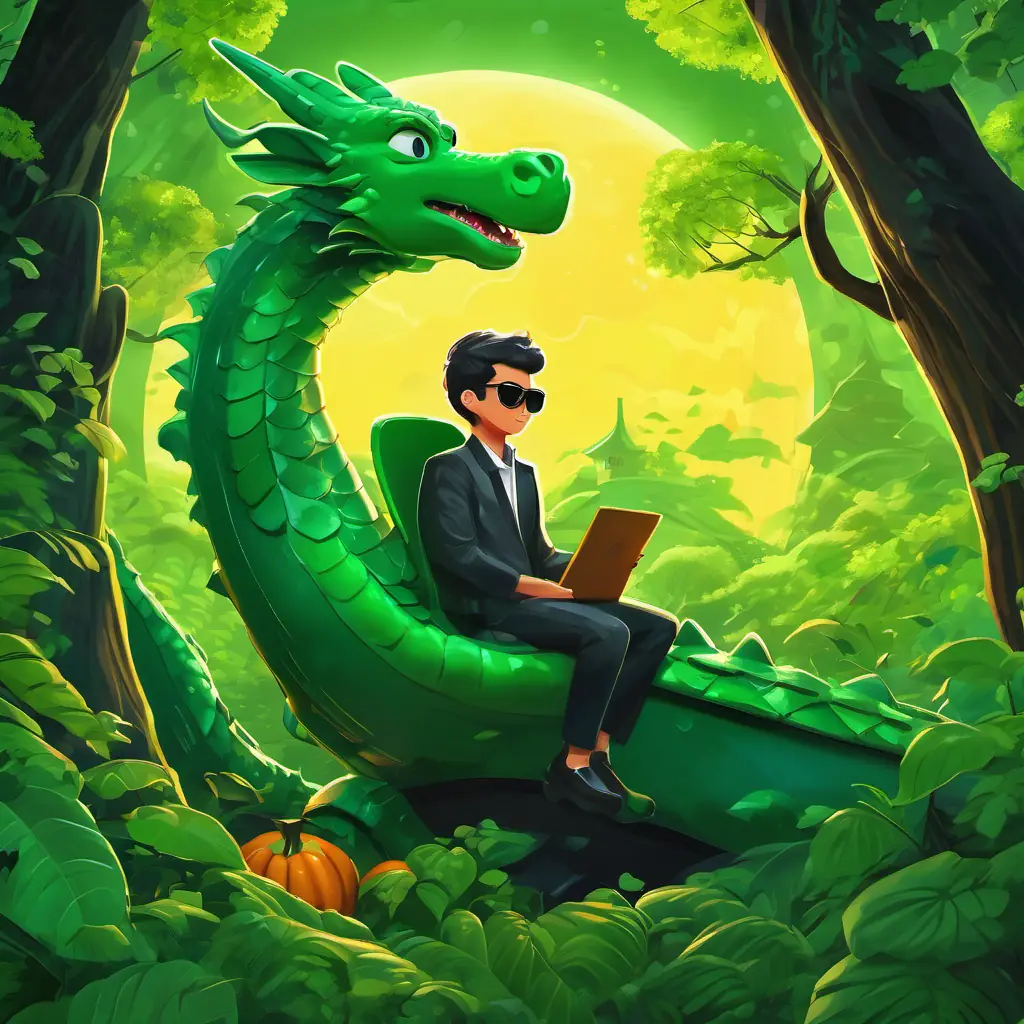 Darcy is in a lush green forest, and a shiny spaceship has just landed in front of him.