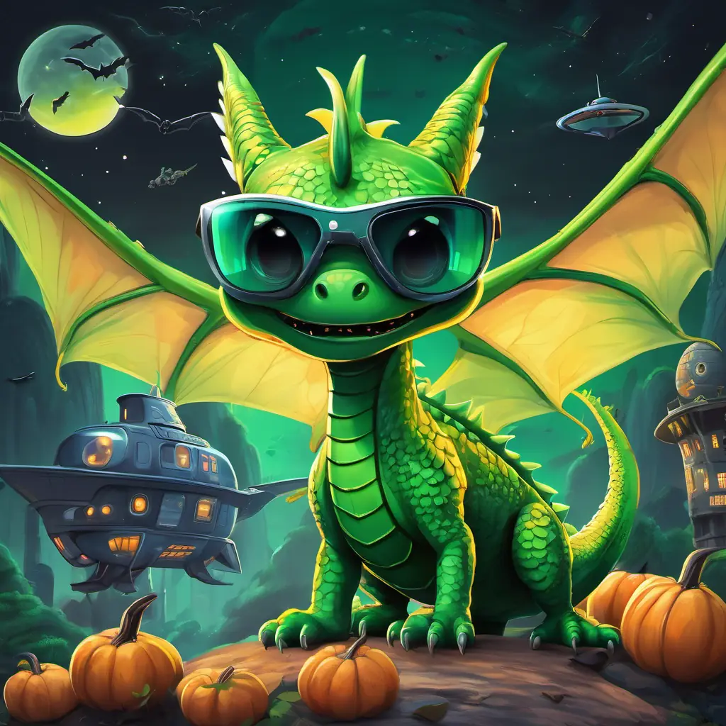 Darcy is standing in front of the spaceship, and the cute alien creatures are introducing themselves.
